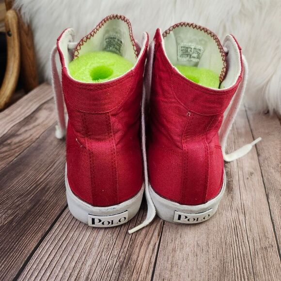 Vintage Polo Ralph Lauren Red Canvas High-Top Sneakers with White Laces Sz 10D - Picture 10 of 13